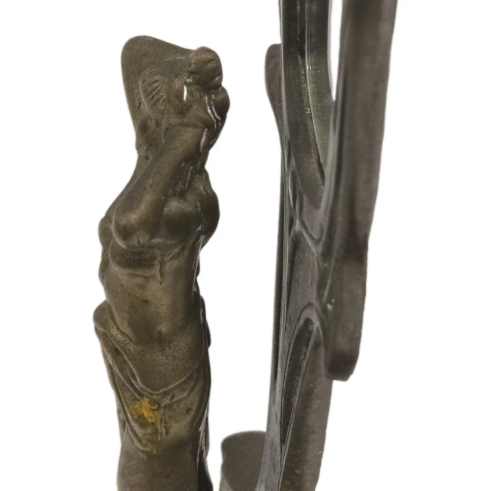 Vintage Brass Art Nouveau Revival Lady or Nymph Table Vanity Mirror, 12 Inch